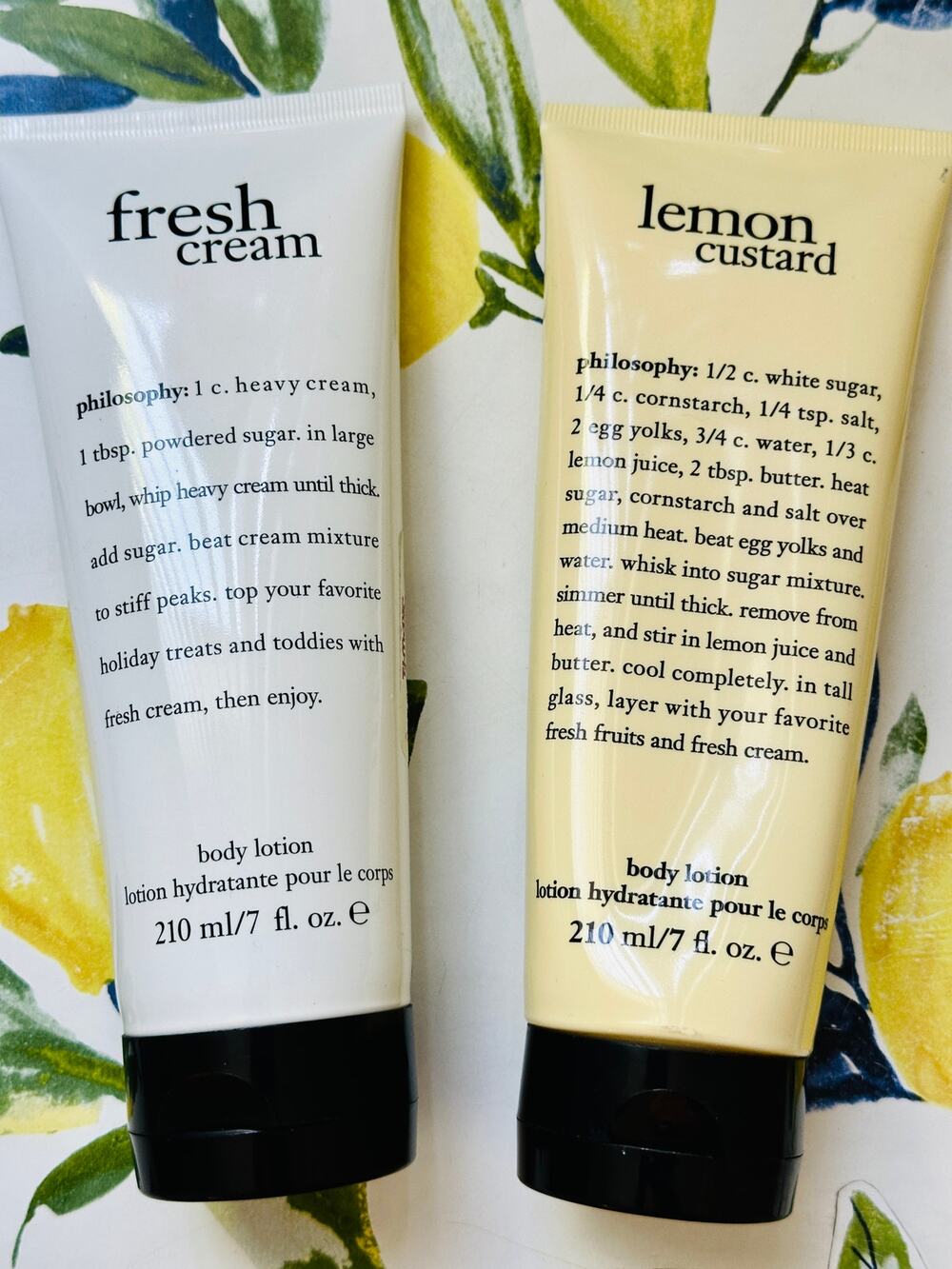 NEW PHILOSOPHY Set of Fresh Cream & Lemon Custard Full Size 7 Oz Body Lotion